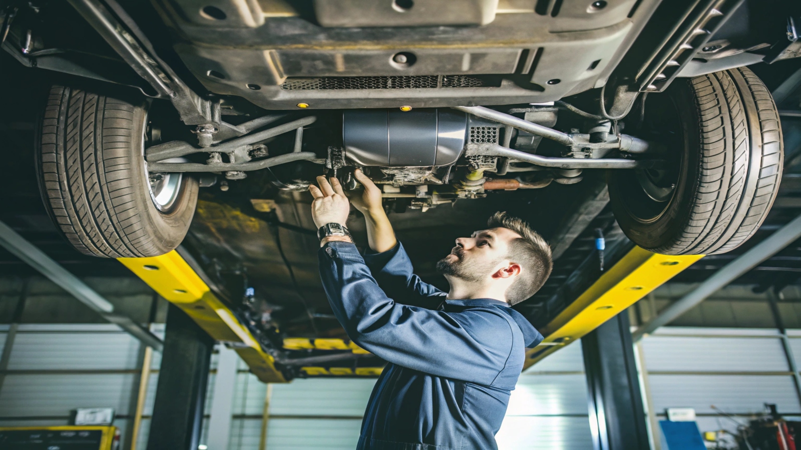 mecanico realizando manutenção em amortecedor de carro eltrico